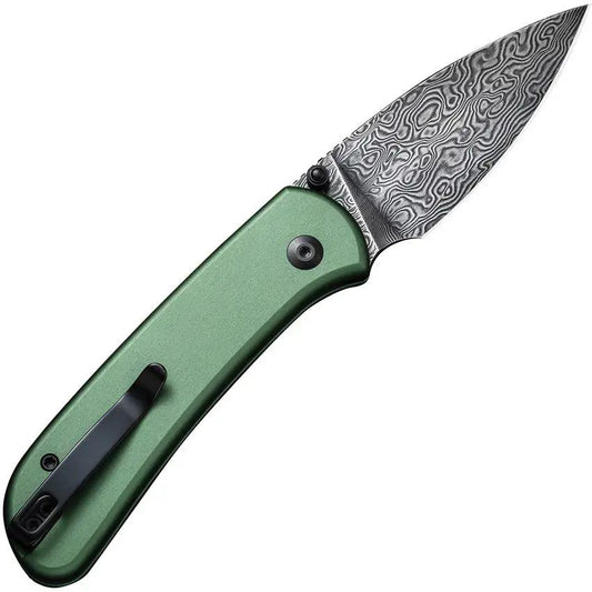 Civivi Qubit Button Lock Knife Green Aluminum Handle Premium Damascus Blade EDC Case Included by Civivi
