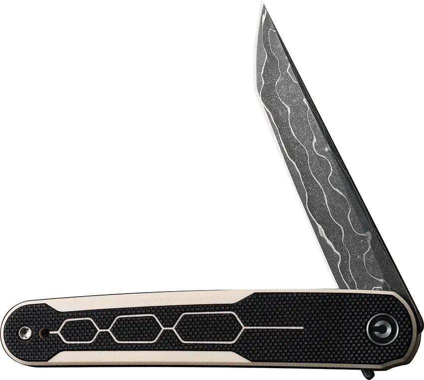 Civivi KwaiQ Linerlock Ivory Knife With Damascus Tanto Blade 3in Closed Extended Tang G10 Handle Clip by Civivi