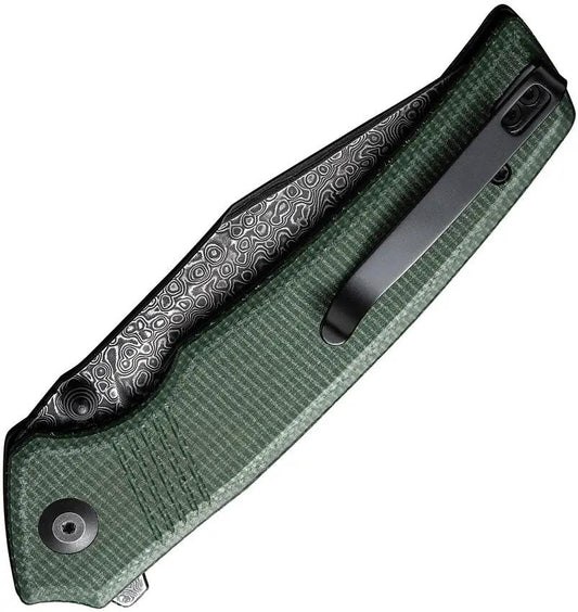 Civivi Tranquil Linerlock Knife With Damascus Clip Point Blade Green Micarta Extended Tang For EDC Enthusiasts by Civivi