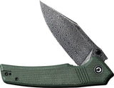 Civivi Tranquil Linerlock Knife With Damascus Clip Point Blade Green Micarta Extended Tang For EDC Enthusiasts by Civivi