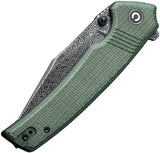 Civivi Tranquil Linerlock Knife With Damascus Clip Point Blade Green Micarta Extended Tang For EDC Enthusiasts by Civivi