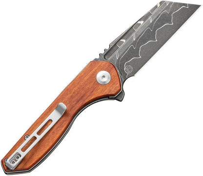 Civivi ExOne Linerlock Damascus Steel Folding Knife For EDC Enthusiasts With Premium Wood Handle And Extended Tang by Civivi