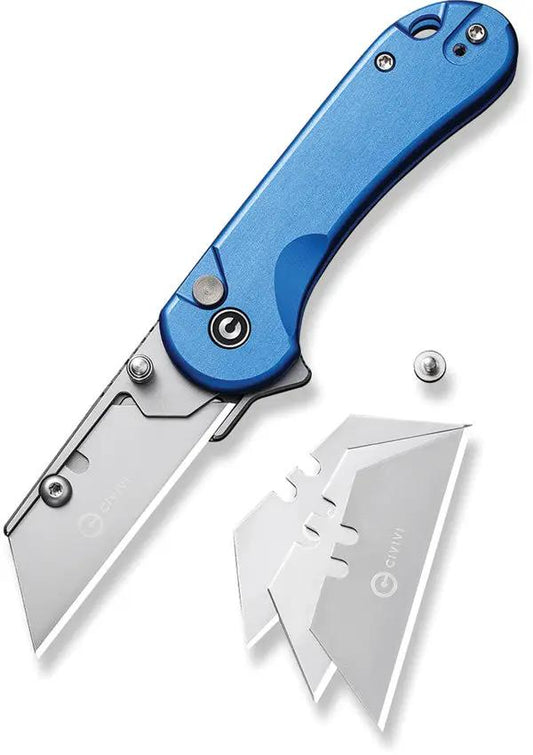 Civivi Elementum Utility Button Lock Knife With Blue Aluminum Handle And Includes Four Cr6 Blades For EDC by Civivi