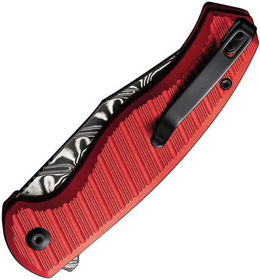 Civivi Stormhowl Button Lock Knife Red Aluminum Handle Damascus Clip Point Blade EDC For Daily Carry by Civivi