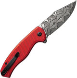 Civivi Stormhowl Button Lock Knife Red Aluminum Handle Damascus Clip Point Blade EDC For Daily Carry by Civivi