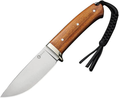 Civivi Cloud Peak Fixed Blade Knife Nitro V Satin Drop Point 9.5 Inch Outdoor Wood Handle Full Tang Leather Sheath by Civivi