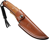 Civivi Cloud Peak Fixed Blade Knife Nitro V Satin Drop Point 9.5 Inch Outdoor Wood Handle Full Tang Leather Sheath by Civivi