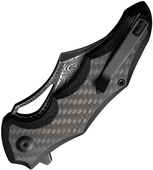 Civivi Chiro Damascus Linerlock Folding Knife For EDC Enthusiasts 4.5in Closed Premium With G10 Carbon Fiber Overlay by Civivi