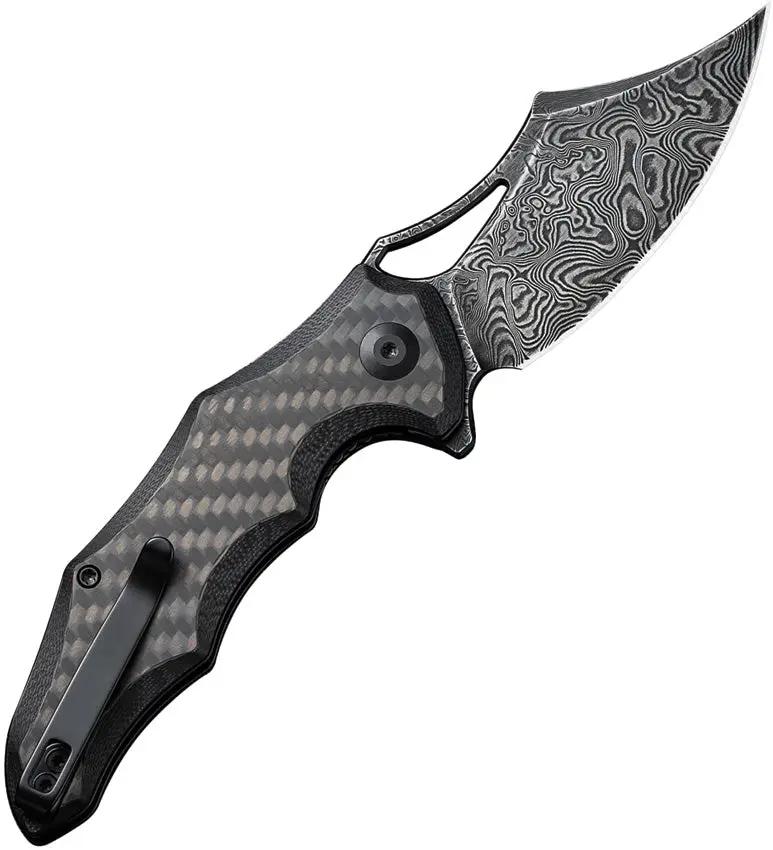 Civivi Chiro Damascus Linerlock Folding Knife For EDC Enthusiasts 4.5in Closed Premium With G10 Carbon Fiber Overlay by Civivi