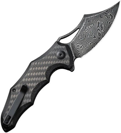 Civivi Chiro Damascus Linerlock Folding Knife For EDC Enthusiasts 4.5in Closed Premium With G10 Carbon Fiber Overlay by Civivi