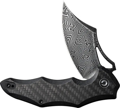 Civivi Chiro Damascus Linerlock Folding Knife For EDC Enthusiasts 4.5in Closed Premium With G10 Carbon Fiber Overlay by Civivi