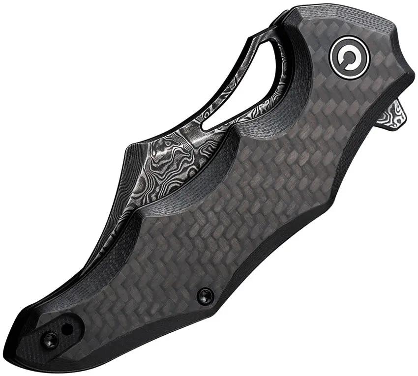 Civivi Chiro Damascus Linerlock Folding Knife For EDC Enthusiasts 4.5in Closed Premium With G10 Carbon Fiber Overlay by Civivi