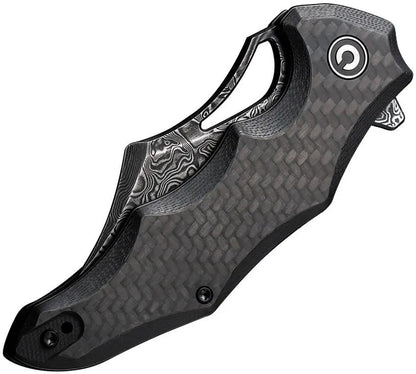 Civivi Chiro Damascus Linerlock Folding Knife For EDC Enthusiasts 4.5in Closed Premium With G10 Carbon Fiber Overlay by Civivi