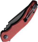Civivi Bluetick Linerlock Knife Burgundy G10 Handle 14C28N Drop Point EDC Extended Tang Pocket Clip Case by Civivi