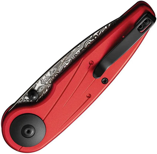 Civivi Starflare Button Lock Folding Knife With Red Aluminum Handle And Damascus Blade For EDC Enthusiasts by Civivi