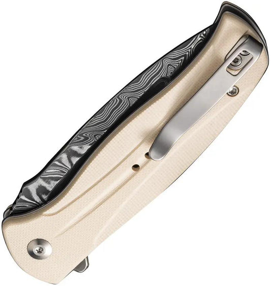 Civivi Incindie Button Lock Damascus EDC Knife With Ivory G10 Handle Pocket Clip And Extended Tang by Civivi
