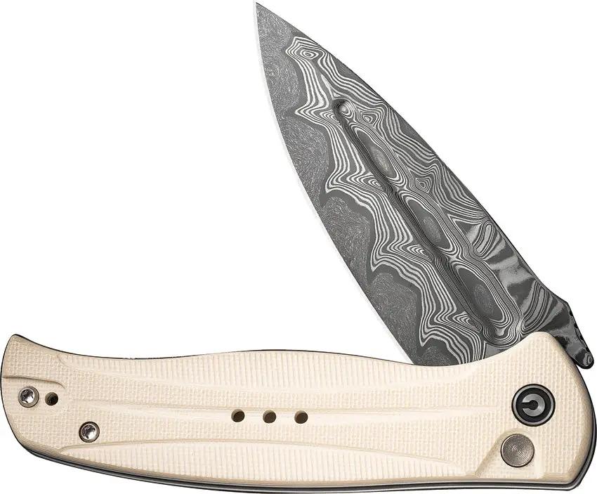 Civivi Incindie Button Lock Damascus EDC Knife With Ivory G10 Handle Pocket Clip And Extended Tang by Civivi