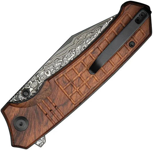 Civivi Tacticorix Linerlock Wood Knife With Damascus Clip Point Blade Durable EDC Ready by Civivi