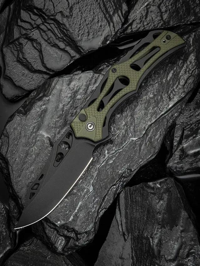 Civivi Biophase Button Lock EDC Knife With Premium Nitro V Steel Clip Point OD Green G10 Overlay by Civivi