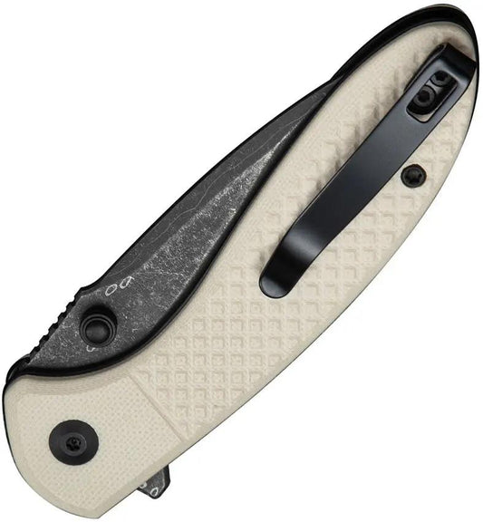 Civivi Faeger Button Lock Folding Knife Ivory G10 Handle Damascus Drop Point Blade for EDC Enthusiasts by Civivi