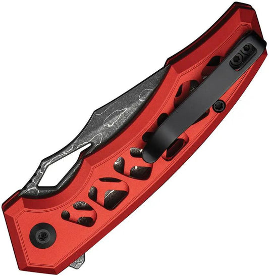 Civivi Anaaki Button Lock Knife Premium Damascus Clip Point Blade Red Aluminum Handle For EDC Enthusiasts by Civivi