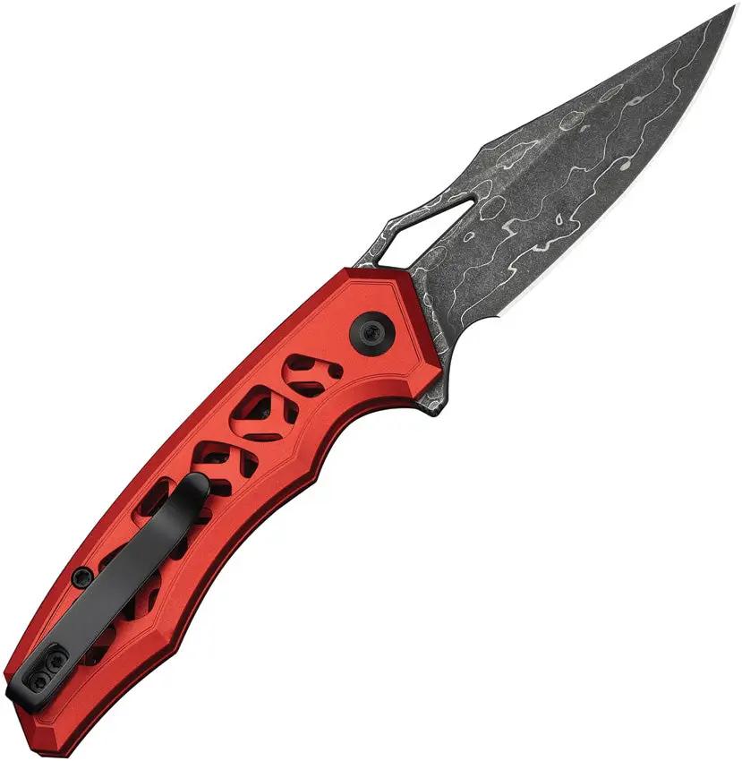Civivi Anaaki Button Lock Knife Premium Damascus Clip Point Blade Red Aluminum Handle For EDC Enthusiasts by Civivi
