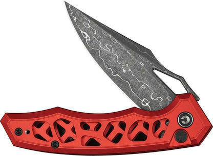 Civivi Anaaki Button Lock Knife Premium Damascus Clip Point Blade Red Aluminum Handle For EDC Enthusiasts by Civivi