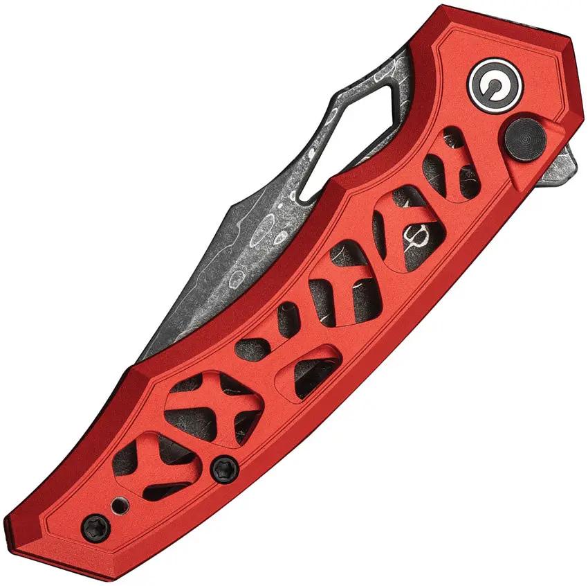 Civivi Anaaki Button Lock Knife Premium Damascus Clip Point Blade Red Aluminum Handle For EDC Enthusiasts by Civivi