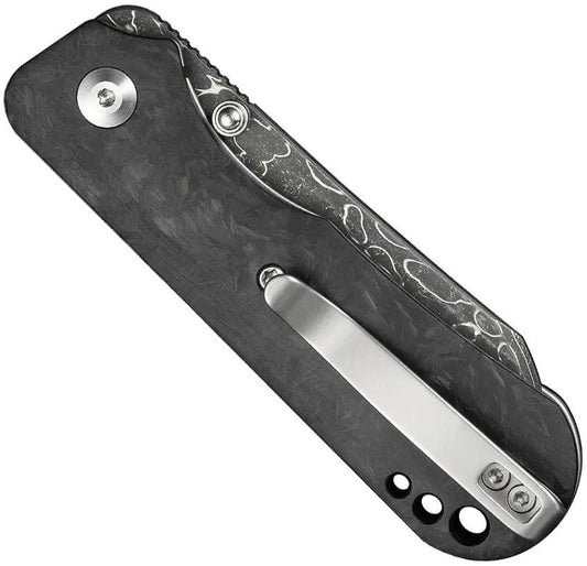 Civivi Crabby Linerlock Damascus Knife With Shredded Carbon Fiber Handle EDC Ready by Civivi