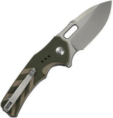 Civivi Vexron Button Lock Knife Green Tan G10 Handle 4.25in Closed EDC With Drop Point Blade 14C28N Stainless by Civivi