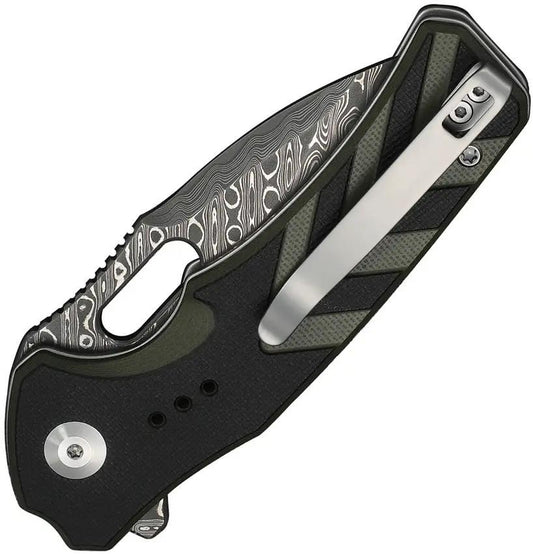 Civivi Vexron Button Lock Folding Knife With Premium Damascus Drop Point Blade And Green Black G10 Handle For EDC by Civivi