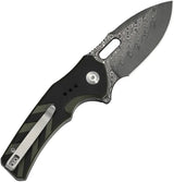 Civivi Vexron Button Lock Folding Knife With Premium Damascus Drop Point Blade And Green Black G10 Handle For EDC by Civivi