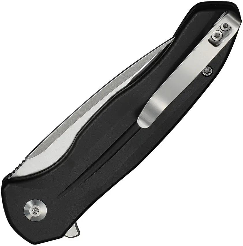 Civivi Kitefin Button Lock EDC Knife 14C28N Satin Drop Point Black Aluminum Handle by Civivi