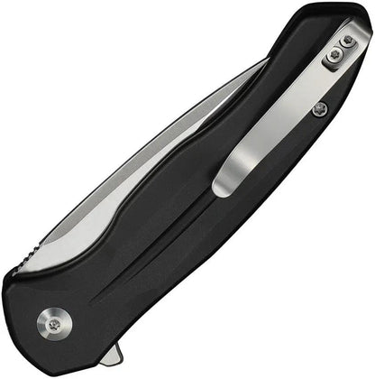 Civivi Kitefin Button Lock EDC Knife 14C28N Satin Drop Point Black Aluminum Handle by Civivi
