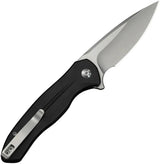 Civivi Kitefin Button Lock EDC Knife 14C28N Satin Drop Point Black Aluminum Handle by Civivi