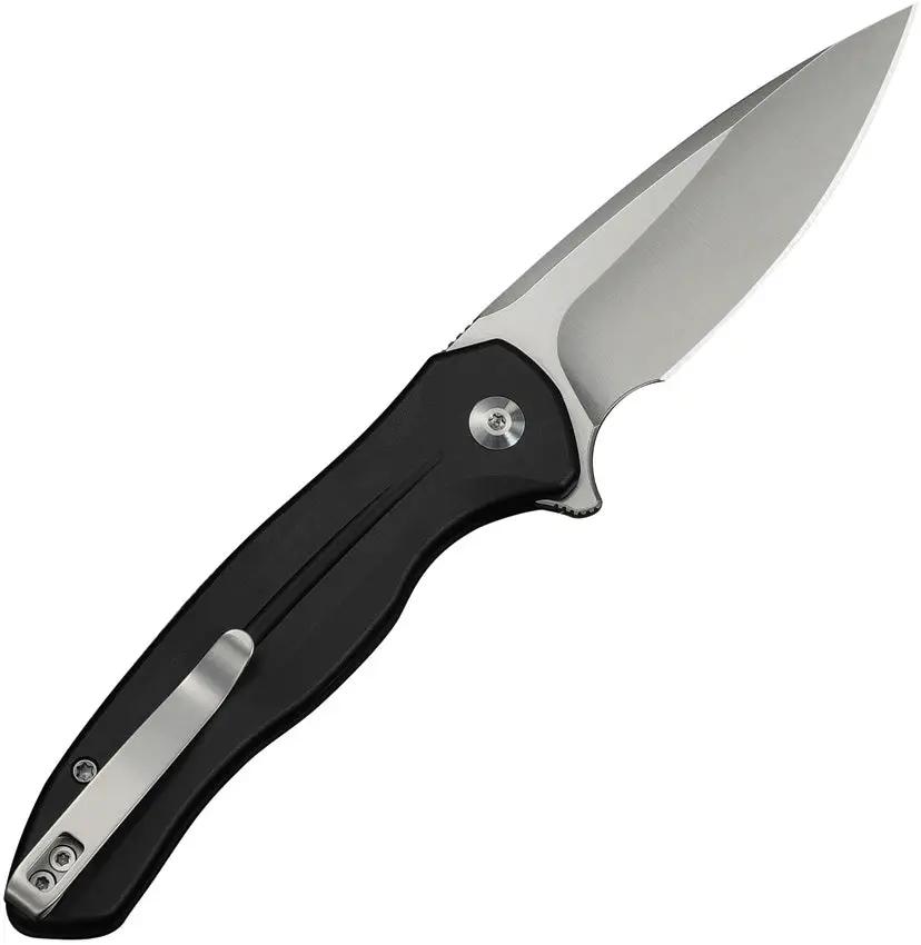 Civivi Kitefin Button Lock EDC Knife 14C28N Satin Drop Point Black Aluminum Handle by Civivi