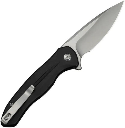 Civivi Kitefin Button Lock EDC Knife 14C28N Satin Drop Point Black Aluminum Handle by Civivi
