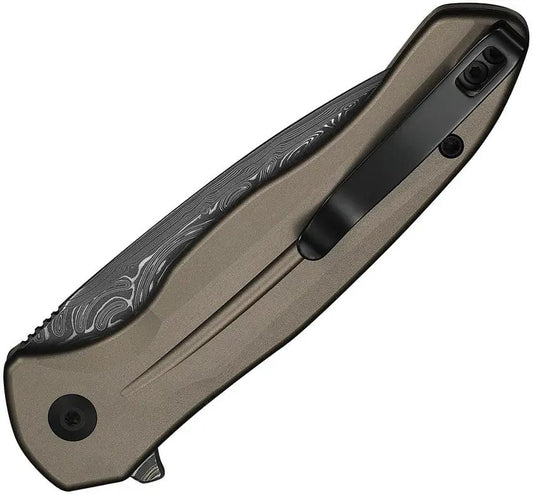 Civivi Kitefin Button Lock Damascus Drop Point Knife Four And A Quarter Inch Closed Extended Tang For EDC Enthusiasts by Civivi