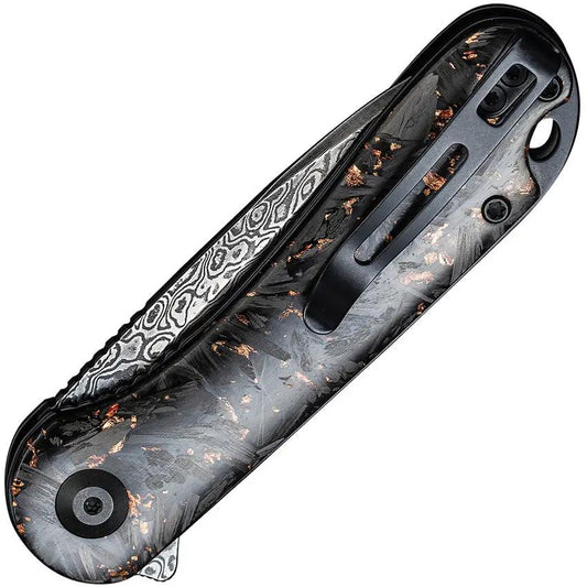 Civivi Elementum Linerlock Knife Damascus Blade 3in Closed 4in Overall Copper Resin And Carbon Fiber Handle EDC Ready by Civivi