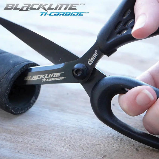 Clauss Blackline Carbide Shears 9 Inch Heavy Duty Carbonitride Titanium Coated Blades Serrated Oversized Bows For Pros by Clauss