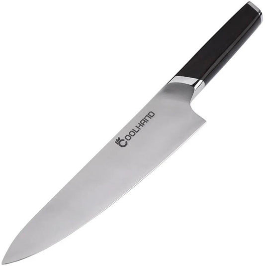 Coolhand Chef's Knife Ebony Handle 8 Inch Satin Blade 13 Inch Overall For Pro Cooks by Coolhand