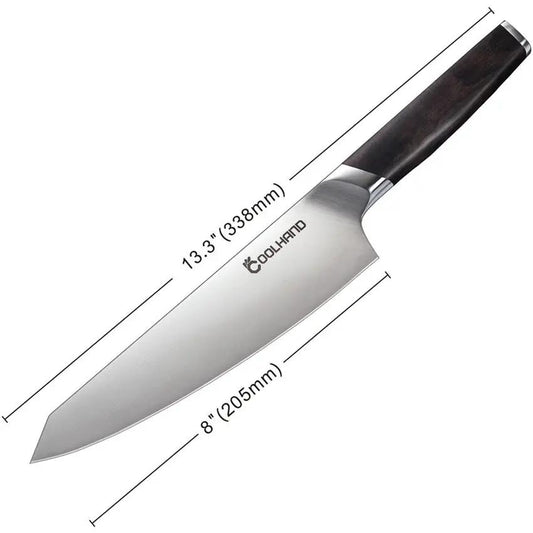 Coolhand Premium Ebony Chef's Knife 8 Inch Satin Blade 1.4116 Stainless For Professional Cooks Boxed by Coolhand