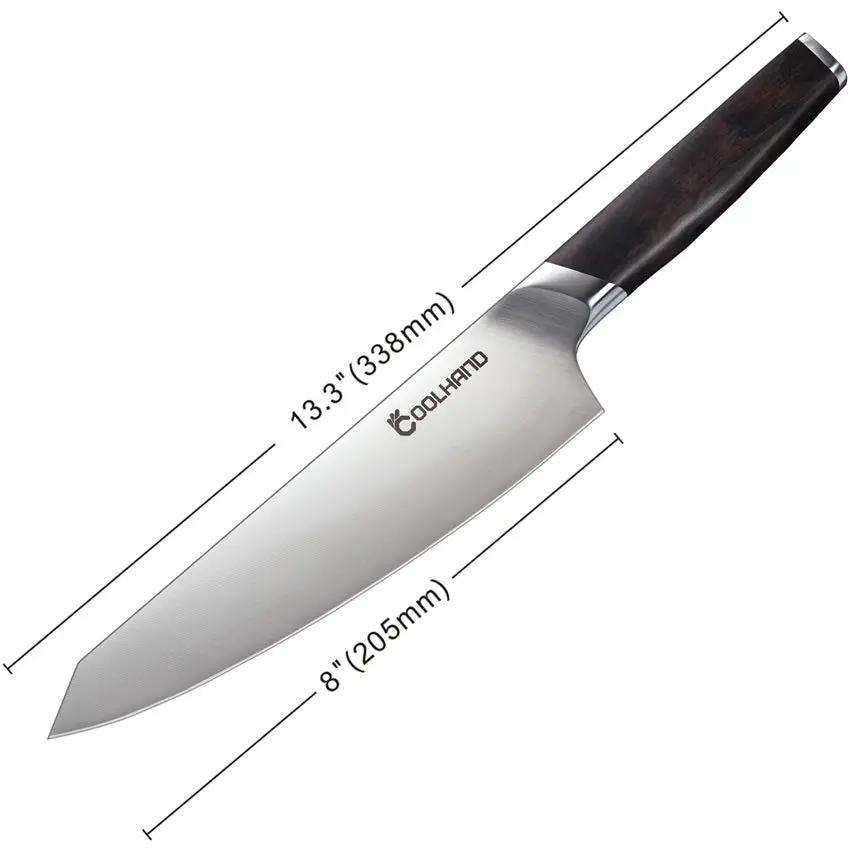 Coolhand Premium Ebony Chef's Knife 8 Inch Satin Blade 1.4116 Stainless For Professional Cooks Boxed by Coolhand