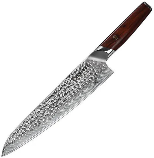 Coolhand Damascus Chef Knife Hammered 9.5 Inch Blade Cocobolo Wood Handle For Professionals by Coolhand