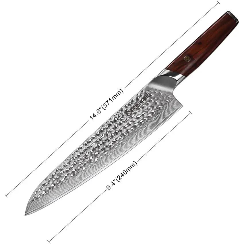 Coolhand Damascus Chef Knife Hammered 9.5 Inch Blade Cocobolo Wood Handle For Professionals by Coolhand