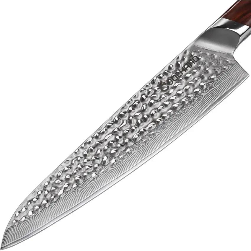 Coolhand Damascus Chef Knife Hammered 9.5 Inch Blade Cocobolo Wood Handle For Professionals by Coolhand