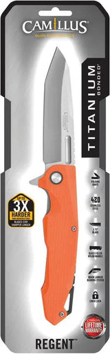 Camillus Regent Linerlock Orange EDC Knife With Titanium Coated 3.75in Tanto Blade And Clip by Camillus