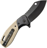 Camillus Chonk Linerlock Assisted Opening Knife CAM19602 EDC Ready 4in Closed 2.75in Black Titanium Blade Tan G10 by Camillus