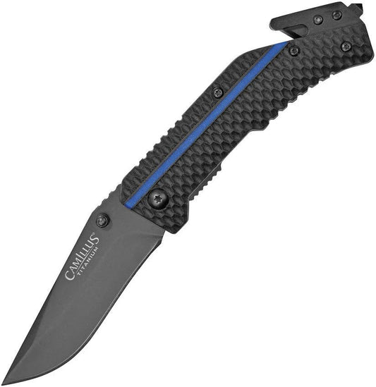 Camillus Thin Blue Line Linerlock Assisted Opening Knife With Belt Cutter And Glass Breaker For Law Enforcement by Camillus