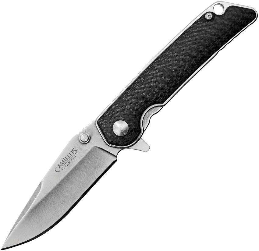 Camillus TRC Linerlock Knife 19814 VG-10 Titanium Coated Drop Point Blade, Carbon Fiber Handle, Quick Launch EDC by Camillus